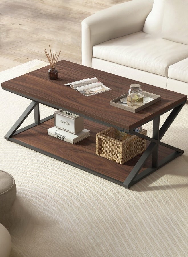 Mobellya Modern X-Frame Coffee Table with Storage Shelf - Image 2